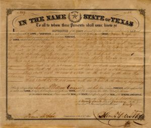 Sam Houston signed Texas Document - Autograph - SOLD