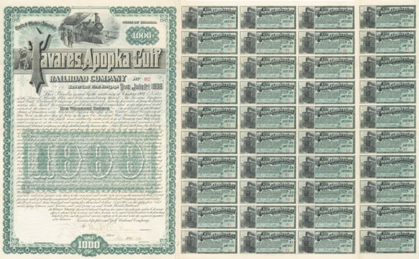 Tavares, Apopka and Gulf Railroad Co. - $1,000 Bond
