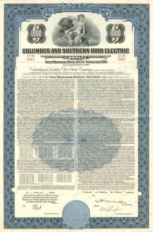 Columbus and Southern Ohio Electric Co. - 1951 dated $1,000 Bond