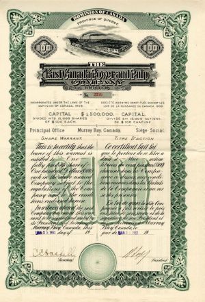 East Canada Power and Pulp Company Limited - Stock Certificate