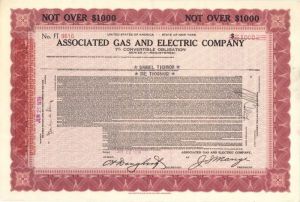 Associated Gas and Electric Company - $1,000 Bond