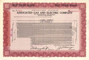 Associated Gas and Electric Co. - $1,000 Bond