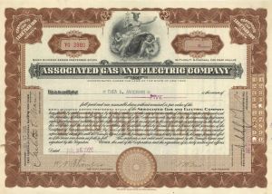 Associated Gas and Electric Co. - 1920's-1930's dated Stock Certificate