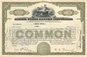 Central States Electric Corp. - Stock Certificate