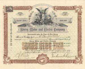 Storey Motor and Electric Co. - 1901 dated Stock Certificate