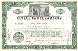 Nevada Power Co. - Energy Stock Certificate - Originally Consolidated Power and Telephone