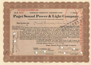 Puget Sound Power & Light Company - Utilities Preferred Stock Certificate