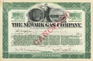 Newark Gas Co. - 1895 or 1896 dated Stock Certificate
