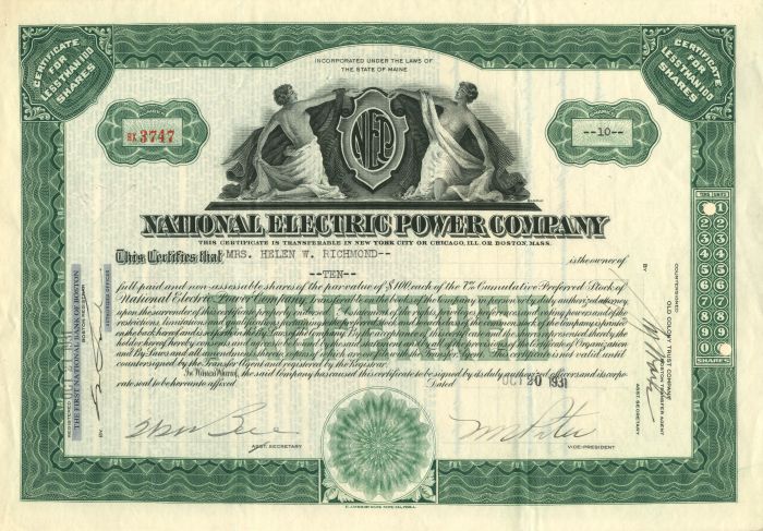 National Electric Power Co. - Stock Certificate