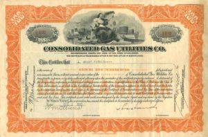 Consolidated Gas Utilities Co. - Stock Certificate issued to James Grant Forbes