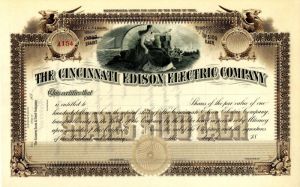 Cincinnati Edison Electric Co. - Unissued Stock Certificate