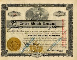 Centre Electric Company - Stock Certificate