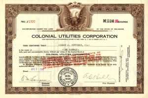 Colonial Utilities Corporation - Stock Certificate