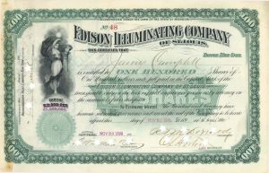 Edison Illuminating Co. of St. Louis - 1893 or 1894 dated Stock Certificate