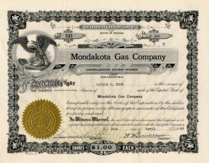 Mondakota Gas Co. - Utility Stock Certificate