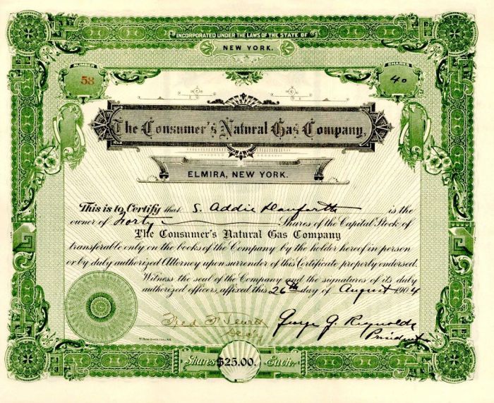 Consumer's Natural Gas Co. - Stock Certificate