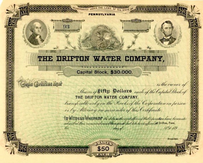 Drifton Water Co. - Stock Certificate