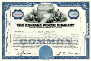 Montana Power Co. - 1960-80's dated Energy Utility Stock Certificate