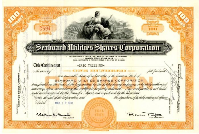 Seaboard Utilities Shares Corporation - Stock Certificate