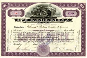 Wisconsin Edison Co., Incorporated - Stock Certificate