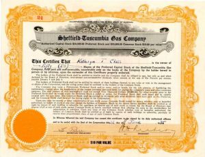 Sheffield=Tuscumbia Gas Co. - Stock Certificate