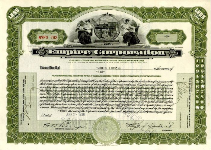 Empire Corporation - Stock Certificate