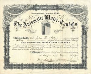Automatic Water-Tank Co. - Stock Certificate