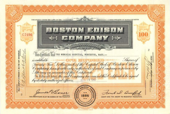 Boston Edison Co. - Stock Certificate