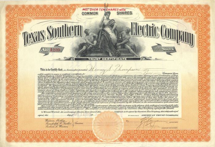 Texas Southern Electric Co.- Stock Certificate