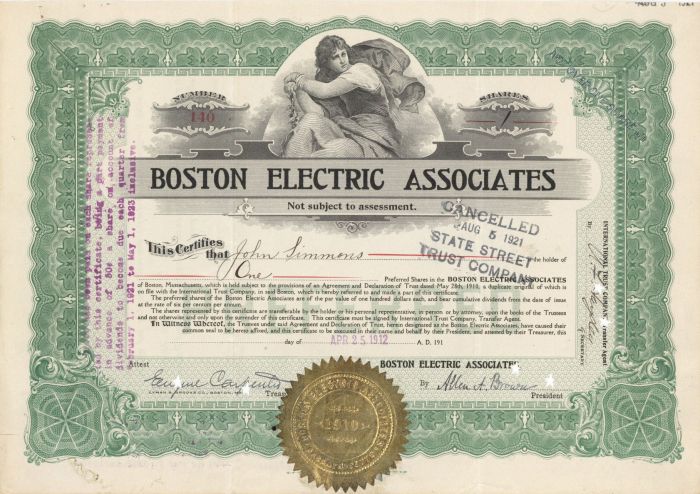 Boston Electric Associates - Stock Certificate