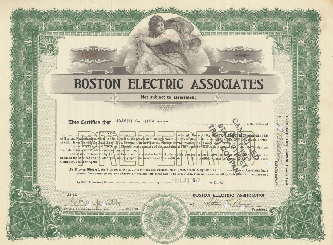 Boston Electric Associates - Stock Certificate