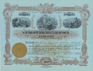 Las Vegas and Hot Springs Electric R'y Light and Power Co.  -  Stock Certificate