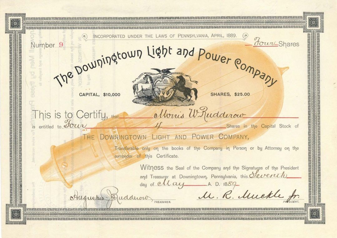 Downingtown Light and Power Co. - Stock Certificate