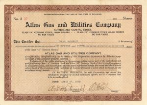 Atlas Gas and Utilities Co. - Stock Certificate