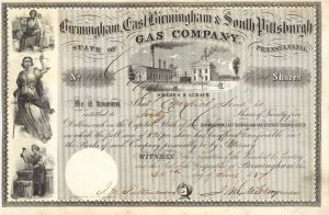 Birmingham, East Birmingham and South Pittsburgh Gas Co.  - 1857 dated Stock Certificate