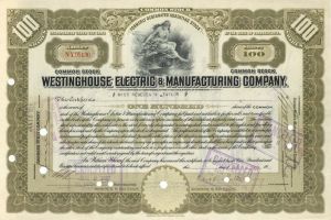 Westinghouse Electric and Manufacturing Co. - 1927 dated Stock Certificates