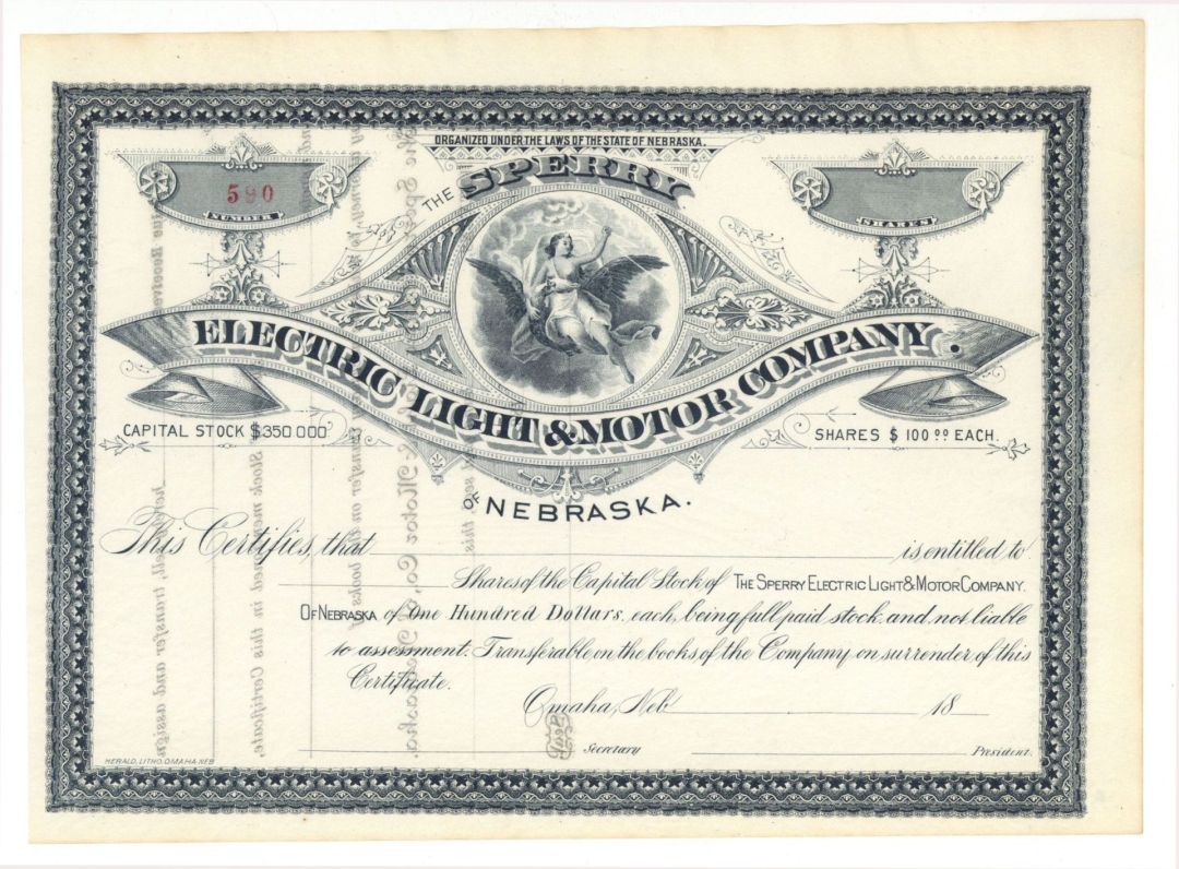 Electric Light and Motor Co. - Unissued Utility Stock Certificate