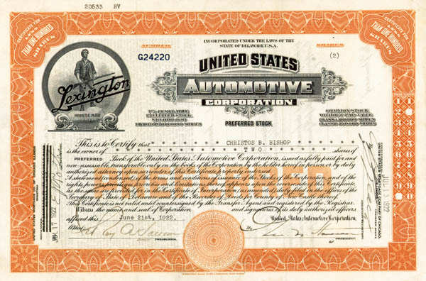 United States Automotive Corporation - Stock Certificate