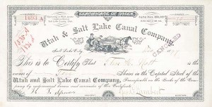 Utah and Salt Lake Canal Co. - Stock Certificate