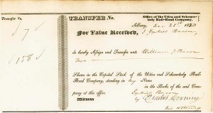 Erastus Corning - Utica and Schenectady Railroad - Railway Stock Certificate
