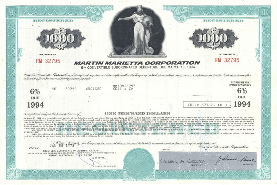 Martin Marietta Corporation - 1960's-70's dated Aviation Bond - Available in Purple, Red or Aqua