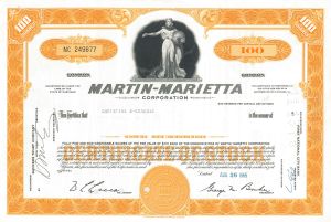 Martin Marietta Corporation - 1960's-70's dated Aviation Stock Certificate - Has Become a Very Scarce Type