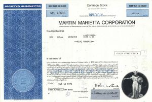 Martin-Marietta Corporation Stock Certificate 