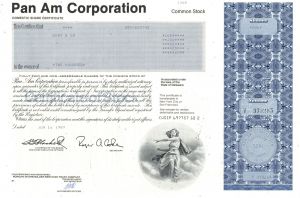 Pan Am Corp - 1980's-90's dated Holding Company for Pan American Airways Stock Certificate