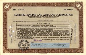 Fairchild Engine and Airplane Corporation - Stock Certificate