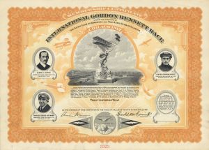 International Gordon Bennett Race - 1912 dated Aviation Membership Certificate - Aeroplane Contest - Mentions Charles Terres Weymann, Glenn H. Curtiss & Claude Grahame-White