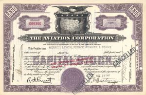 Aviation Corporation - 1935-1947 dated Stock Certificate