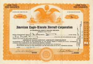 American Eagle=Lincoln Aircraft Corporation - Stock Certificate