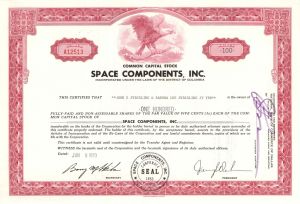 Space Components, Inc.  - 1970 dated Stock Certificate