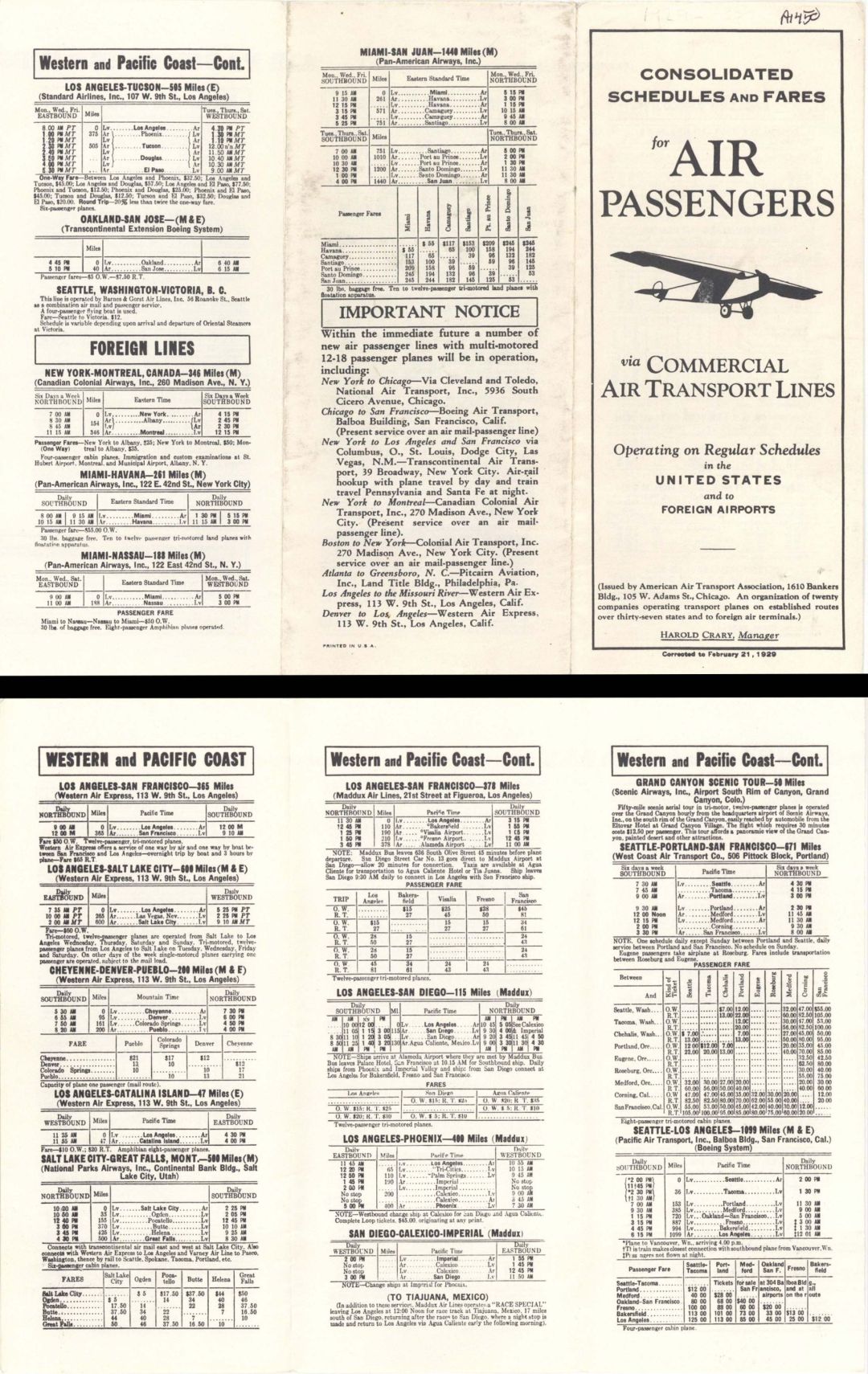 Commercial Air Transport Lines Air Schedules Booklet - 1929 dated Aviation